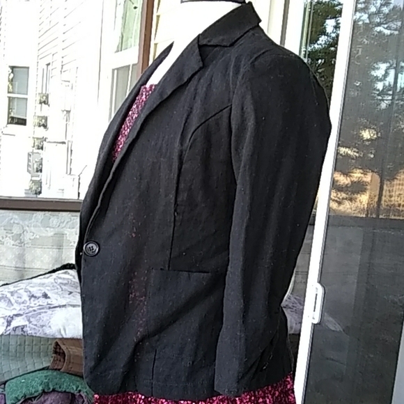 Black Linen Unlined Jacket - Picture 2 of 6